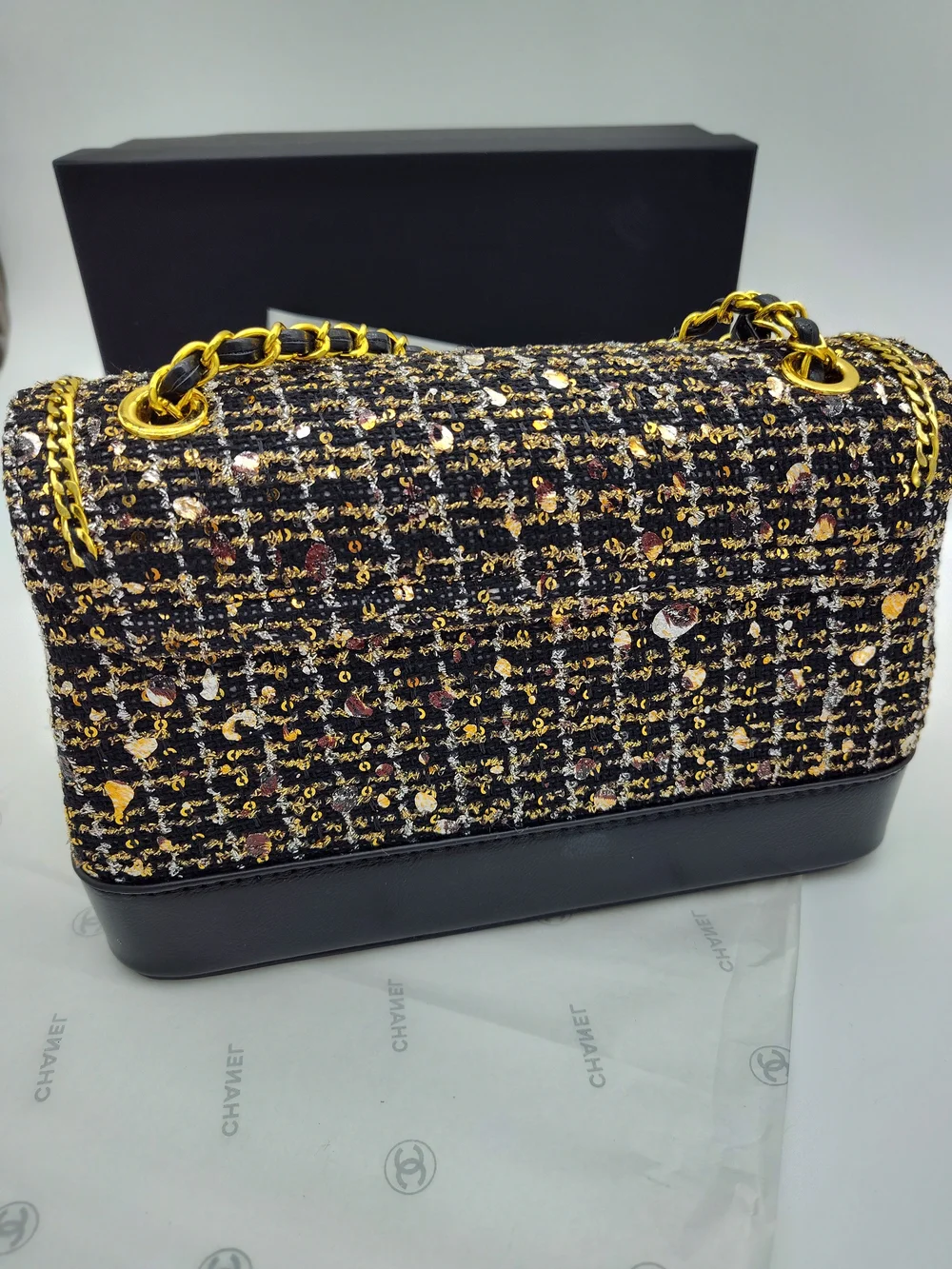CHANEL black tweed